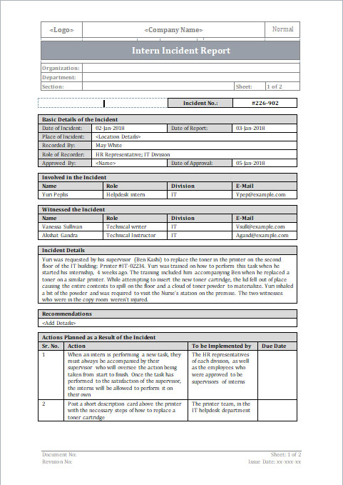 incident  report incident report