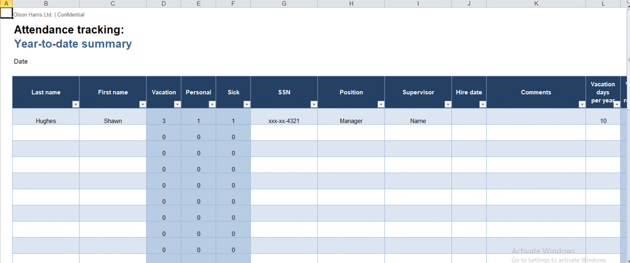 attendance tracker template