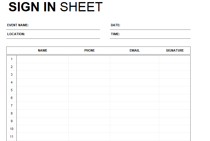 Employee sign up sheet